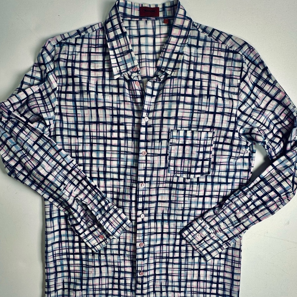 Missoni Men’s Shirt, GQ Blue & Pink Cotton, 56 Italy Tall 🎁